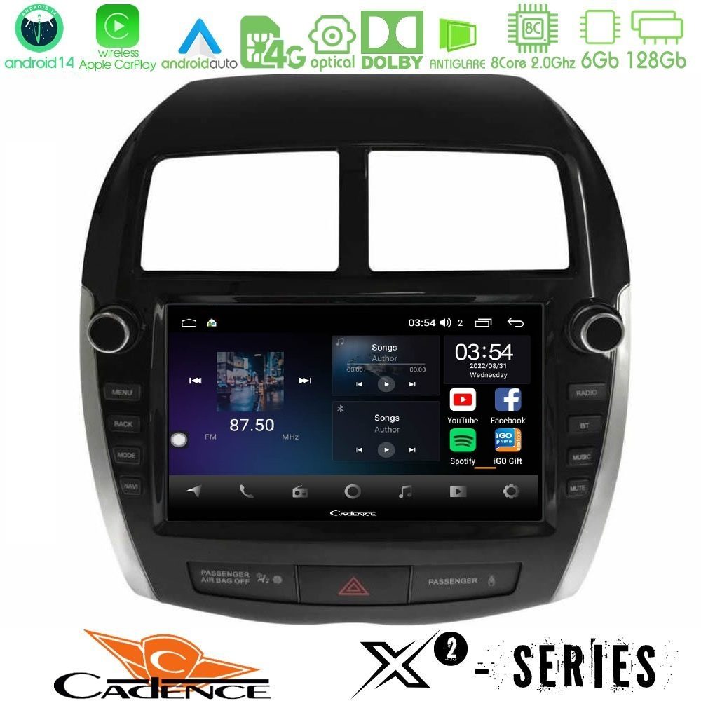 Cadence X2 Series 8Core Android14 6+128GB Mitsubishi ASX 2013-2018 Navigation Multimedia Tablet 9" (Oem Look)