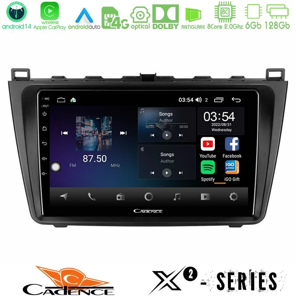 Cadence X2 Series 8Core Android14 6+128GB Mazda 6 2008-2012 Navigation Multimedia Tablet 9"