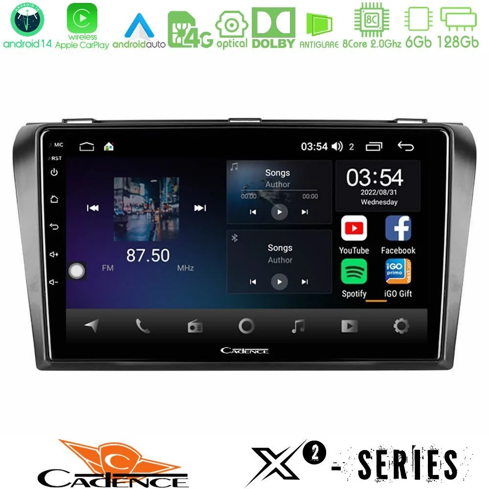 Cadence X2 Series 8Core Android14 6+128GB Mazda 3 2004-2009 Navigation Multimedia Tablet 9"