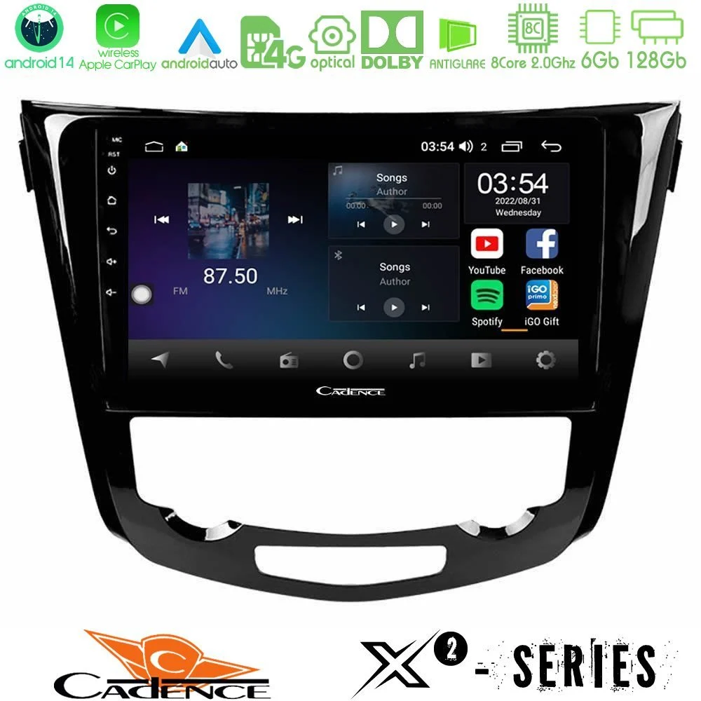 Cadence X2 Series 8Core Android14 6+128GB Nissan Qashqai J11 (AUTO A/C) Navigation Multimedia Tablet 10"