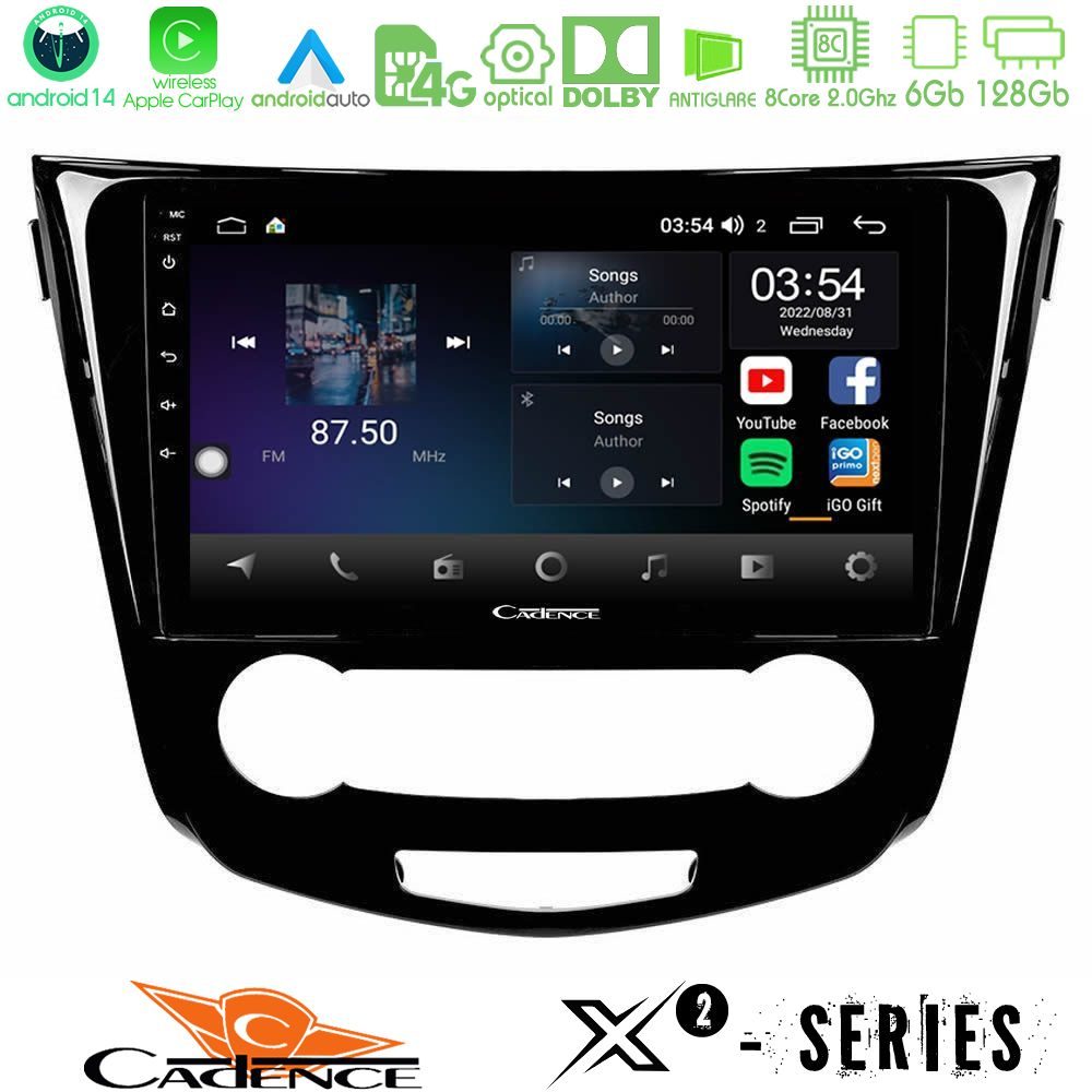 Cadence X2 Series 8Core Android14 6+128GB  Nissan Qashqai J11 (Manual A/C) Navigation Multimedia Tablet 10"