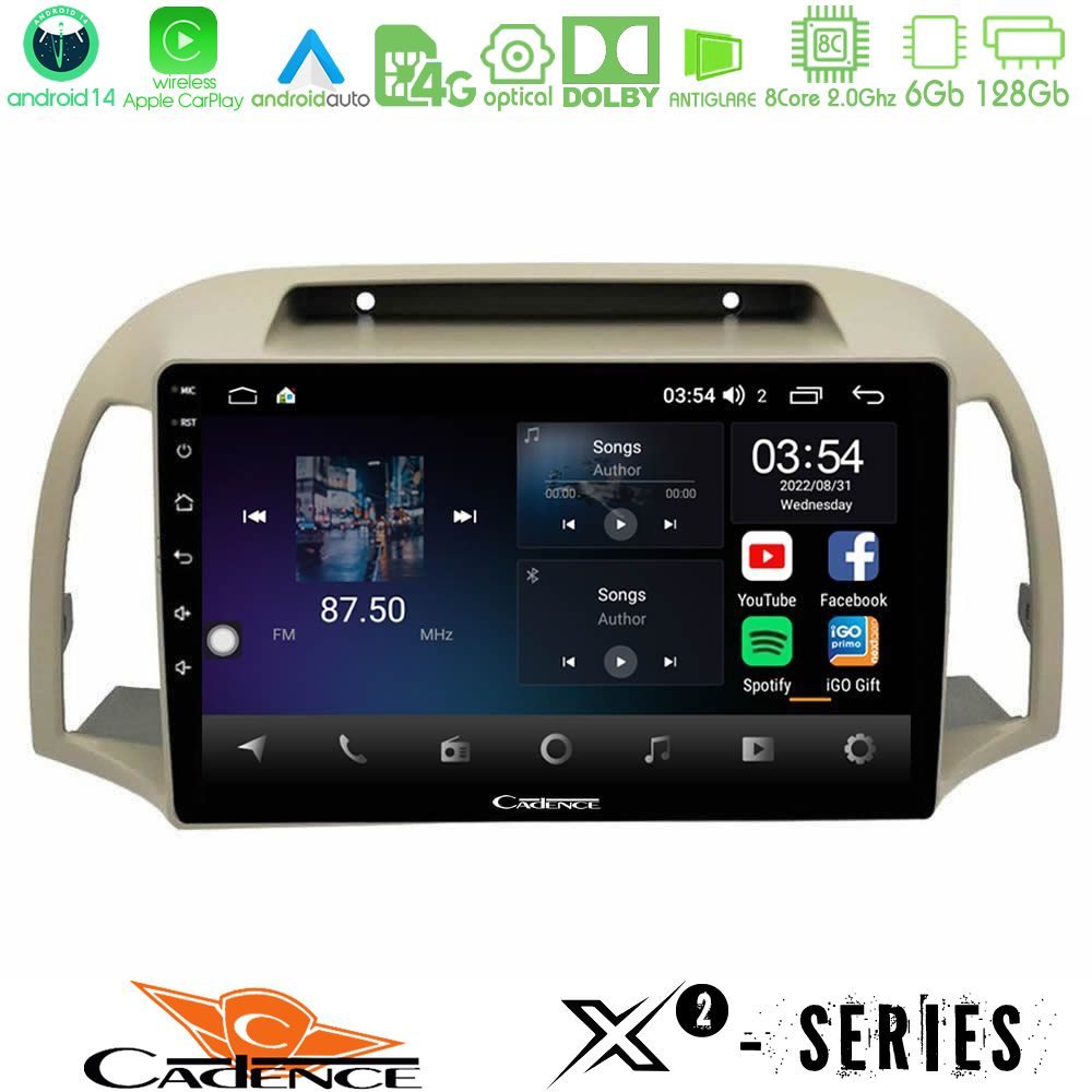 Cadence X2 Series 8Core Android14 6+128GB  Nissan Micra K12 2002-2010 Navigation Multimedia Tablet 9"