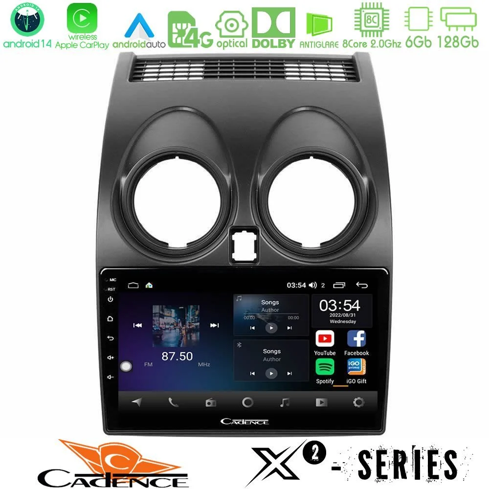 Cadence X2 Series 8Core Android14 6+128GB Nissan Qashqai J10 Navigation Multimedia Tablet 9"