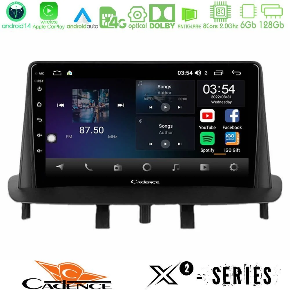 Cadence X2 Series 8Core Android14 6+128GB Renault Megane 3 2009-2013 Navigation Multimedia Tablet 9"