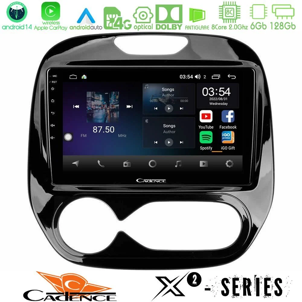 Cadence X2 Series 8Core Android14 6+128GB Renault Captur 2013-2019 (Facelift) Navigation Multimedia Tablet 9"