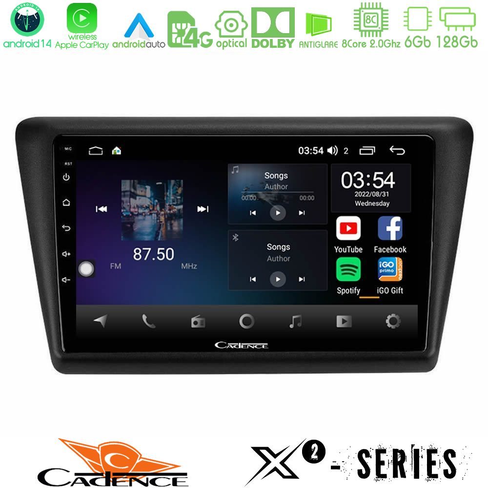 Cadence X2 Series 8Core Android14 6+128GB Skoda Rapid 2013-2017 Navigation Multimedia Tablet 9"