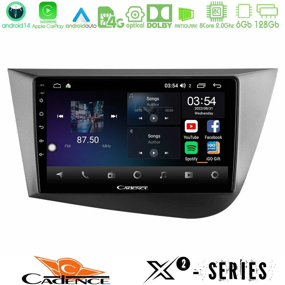 Cadence X2 Series 8Core Android14 6+128GB Seat Leon Navigation Multimedia Tablet 9"