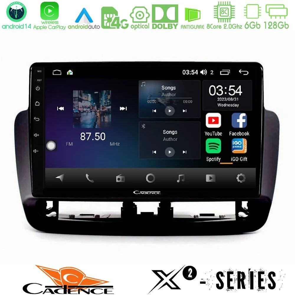 Cadence X2 Series 8Core Android14 6+128GB  Seat Ibiza 2012-2015 Navigation Multimedia Tablet 9"   (Piano Black)