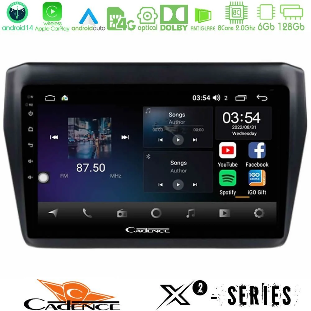 Cadence X2 Series 8Core Android14 6+128GB Suzuki Swift 2017-2023 Navigation Multimedia Tablet 9"