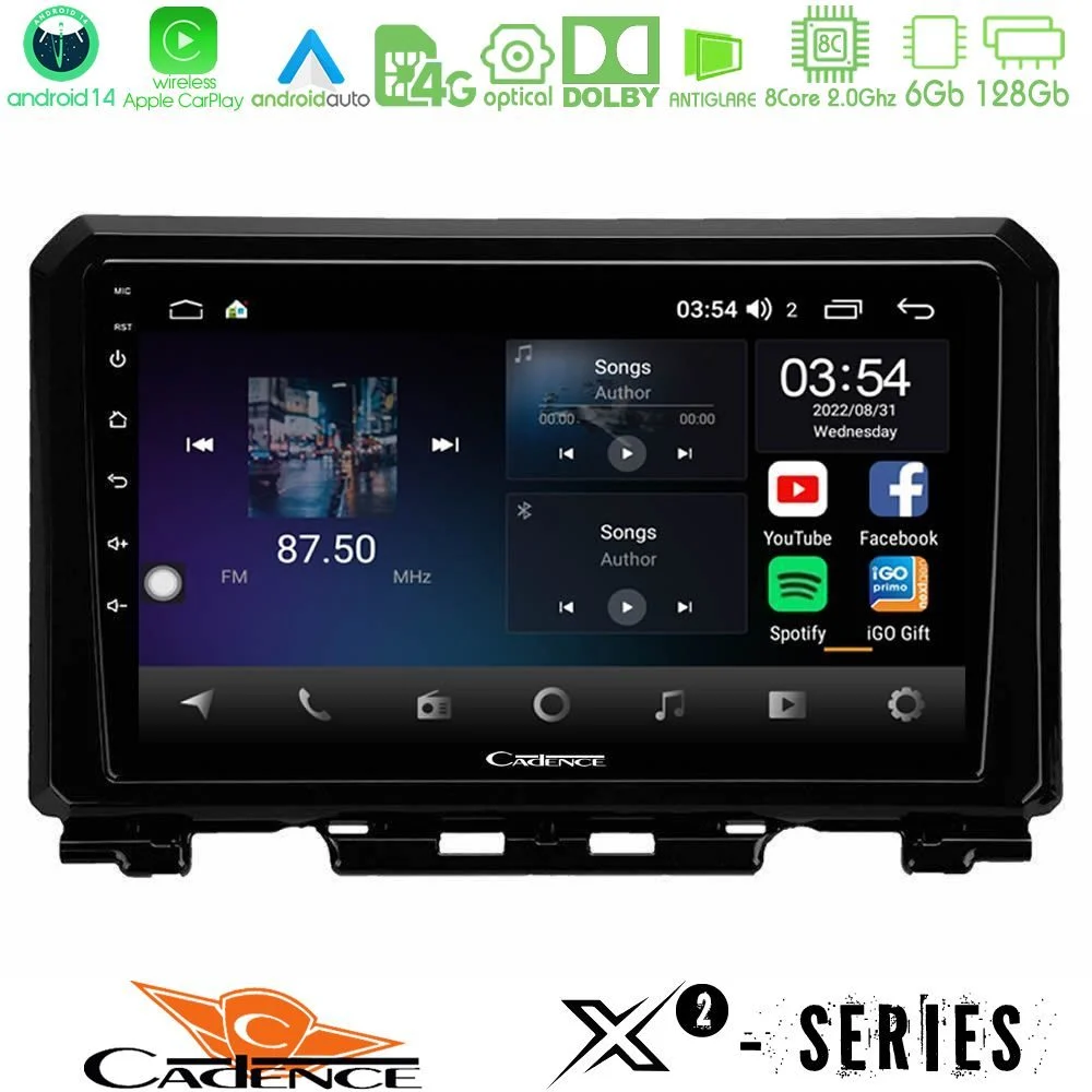 Cadence X2 Series 8Core Android14 6+128GB Suzuki Jimny 2018-2022 Navigation Multimedia Tablet 9"