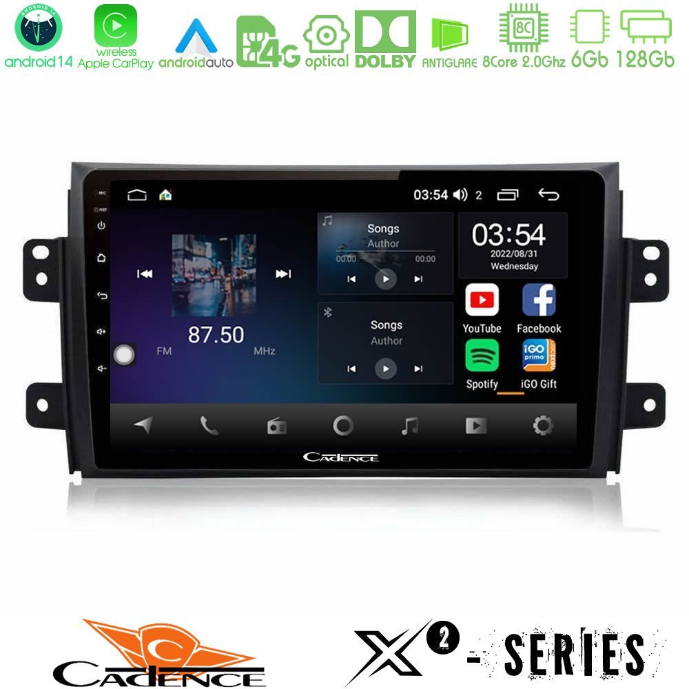 Cadence X2 Series 8Core Android14 6+128GB Suzuki SX4 2006-2014 Fiat Sedici 2006-2014 Navigation Multimedia Tablet 9"