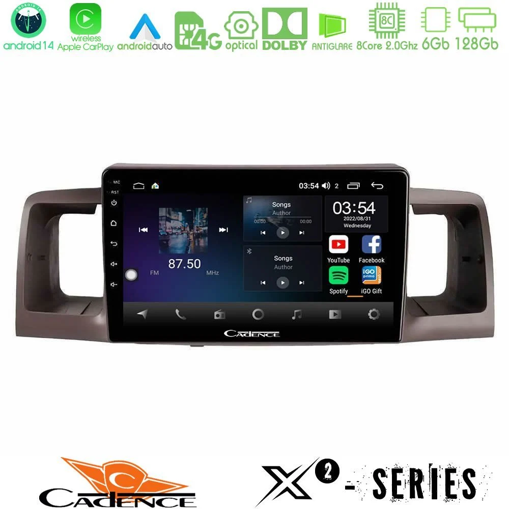 Cadence X2 Series 8Core Android14 6+128GB Toyota Corolla 2002-2006 Navigation Multimedia Tablet 9"