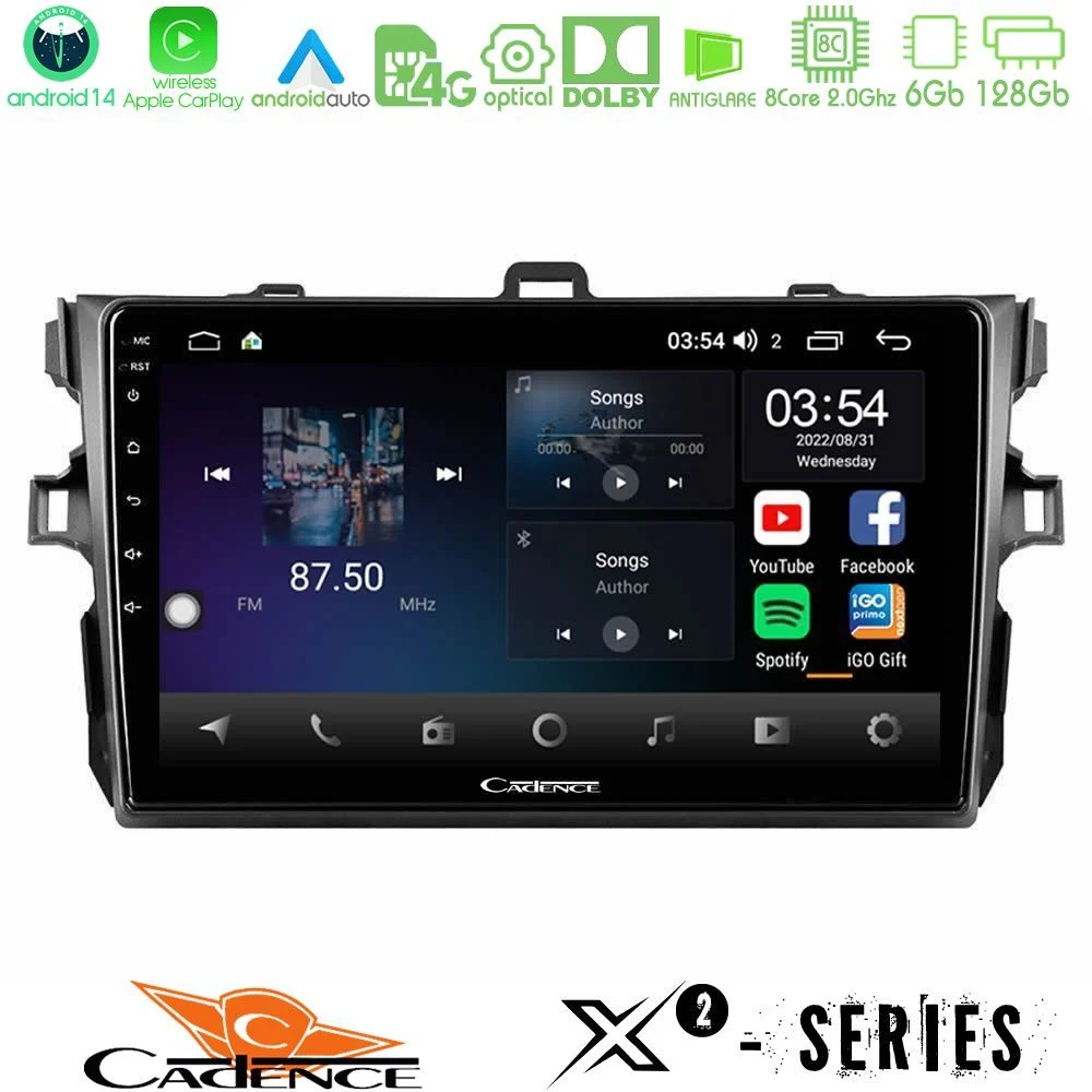 Cadence X2 Series 8Core Android14 6+128GB  Toyota Corolla 2007-2012 Navigation Multimedia Tablet 9"