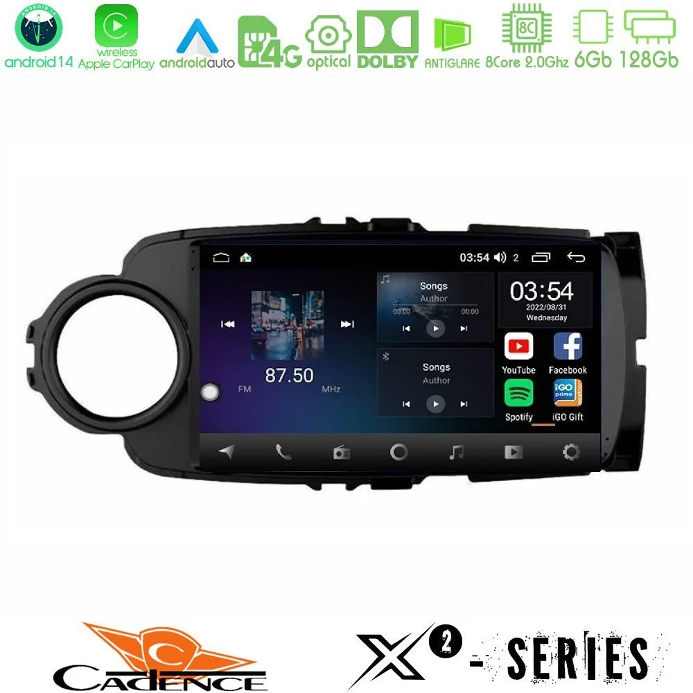 Cadence X2 Series 8Core Android14 6+128GB  Toyota Yaris Navigation Multimedia Tablet 9" (Μαύρο Χρώμα)