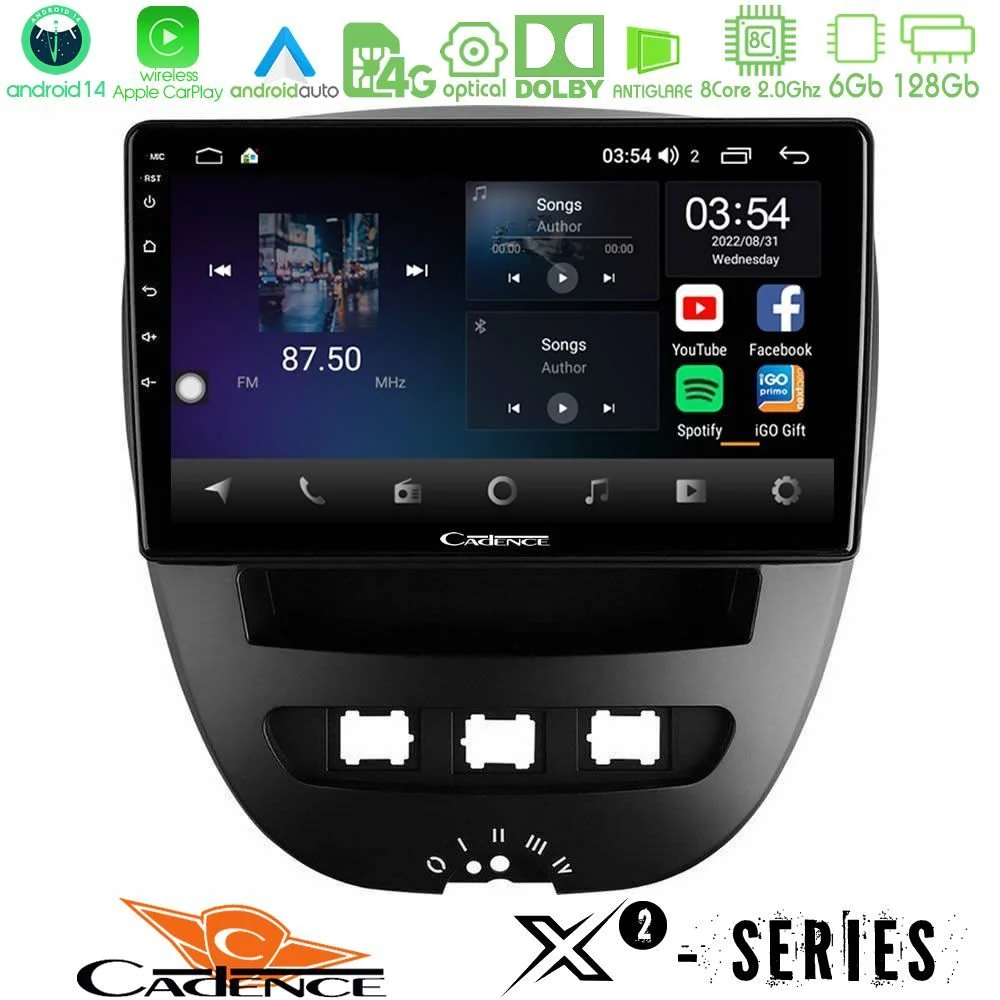 Cadence X2 Series 8Core Android14 6+128GB Toyota Aygo/Citroen C1/Peugeot 107 Navigation Multimedia Tablet 10"