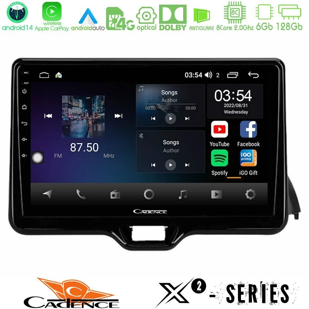Cadence X2 Series 8Core Android14 6+128GB  Toyota Yaris 2020-> Navigation Multimedia Tablet 9"