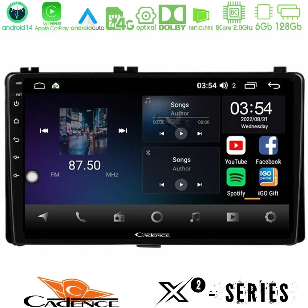 Cadence X2 Series 8Core Android14 6+128GB Toyota Corolla/Auris 2017-2019 Navigat-ion Multimedia Tablet 9"