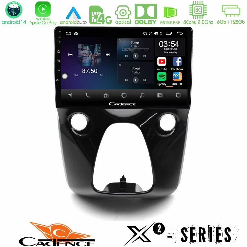 Cadence X2 Series 8Core Android14 6+128GB Toyota Aygo | Citroen C1 | Peugeot 108 Navigation Multimedia 10"