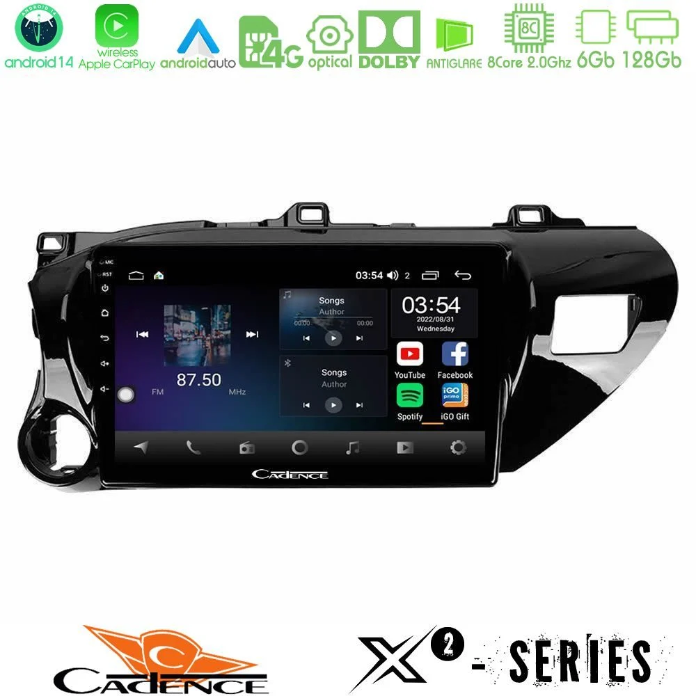 Cadence X2 Series 8Core Android14 6+128GB Toyota Hilux 2017-2021 Navigation Multimedia Tablet 10"