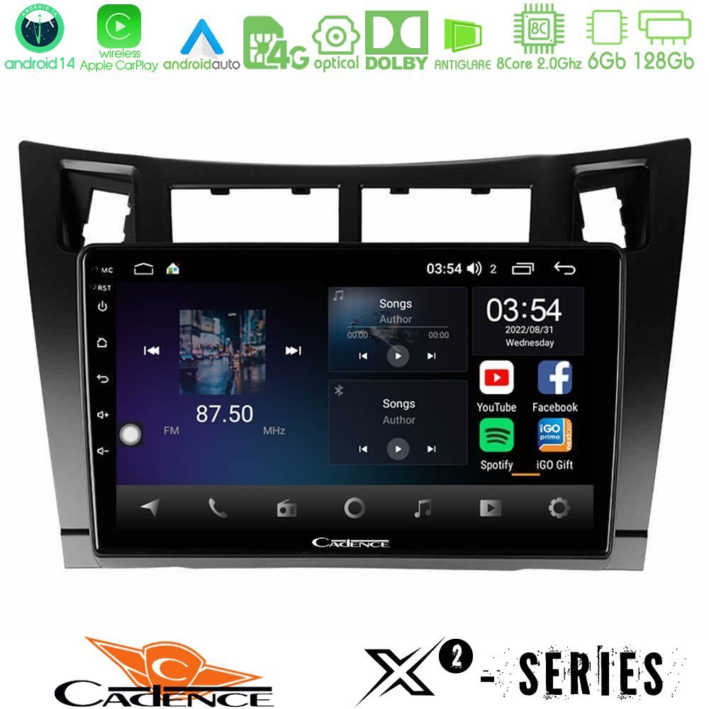 Cadence X2 Series 8Core Android14 6+128GB  Toyota Yaris Navigation Multimedia Tablet 9" (Μαύρο Χρώμα)