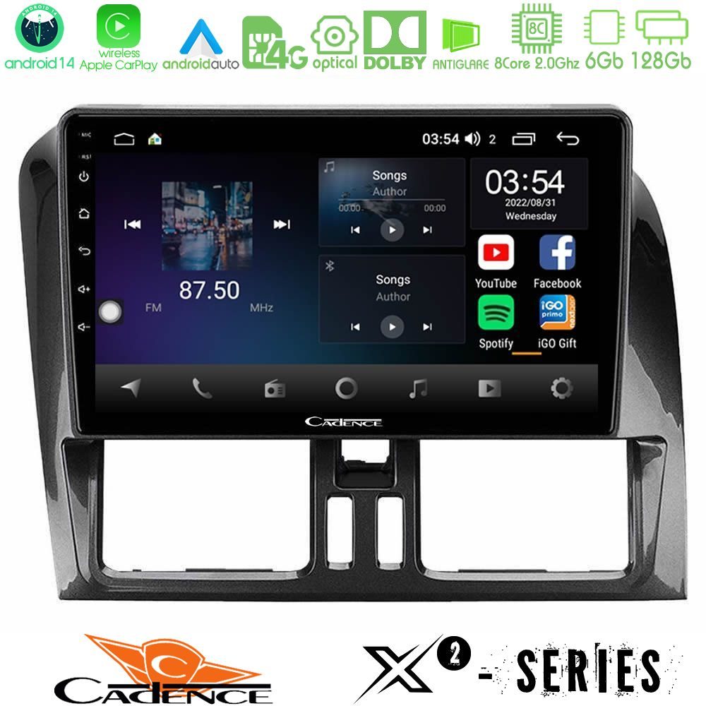 Cadence X2 Series 8Core Android14 6+128GB  Volvo XC60 2009-2012 Navigation Multimedia Tablet 9"
