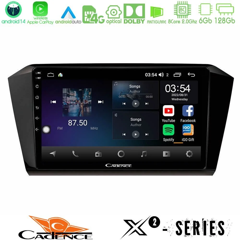 Cadence X2 Series 8Core Android14 6+128GB VW Passat Navigation Multimedia Tablet 10"