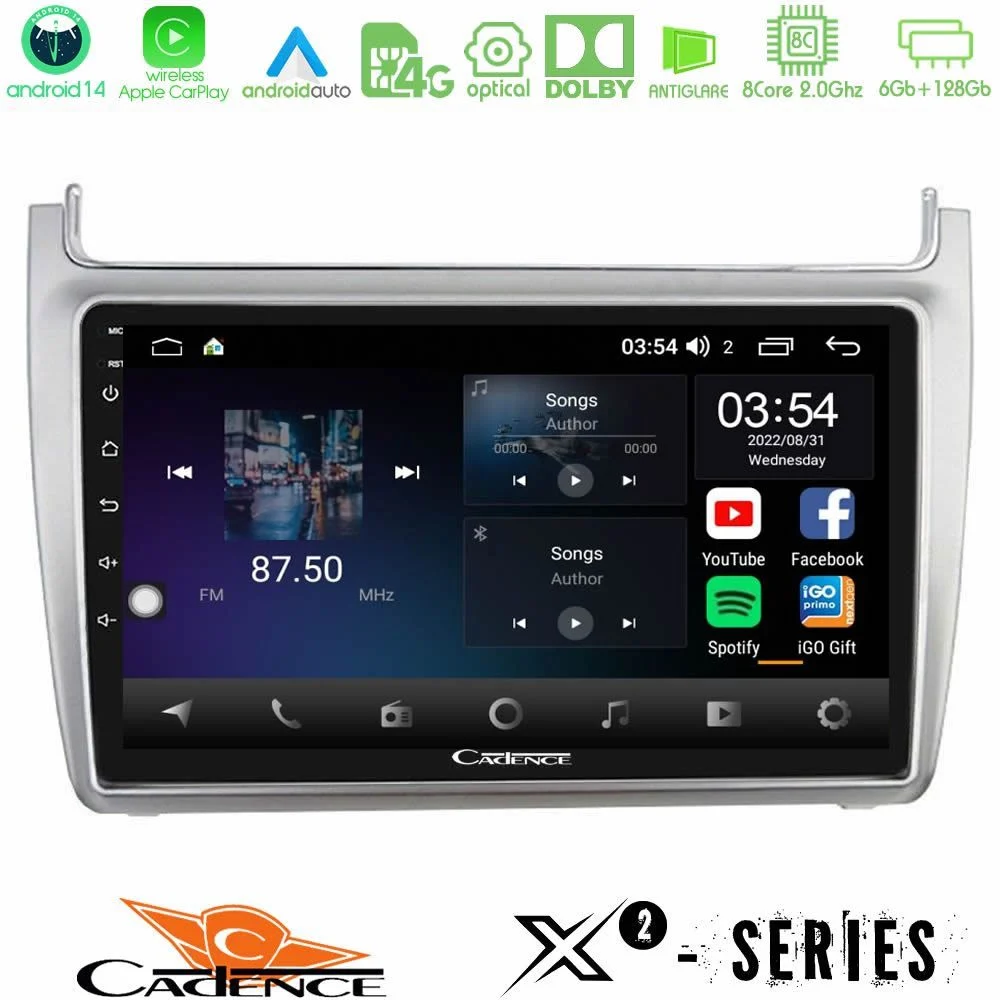 Cadence X2 Series 8Core Android14 6+128GB  Vw Polo 2014-2017 Navigation Multimedia Tablet 9"   (Silver)