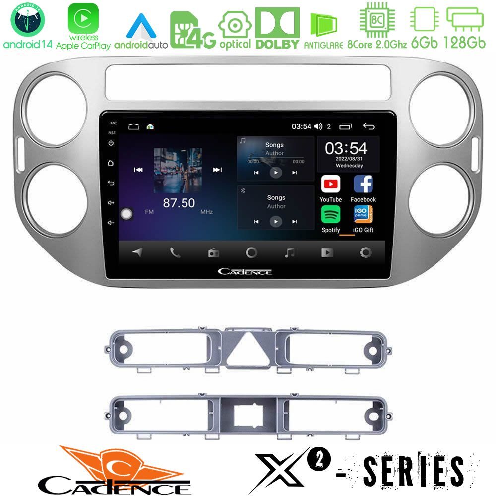 Cadence X2 Series 8Core Android14 6+128GB  VW Tiguan Navigation Multimedia Tablet 9"