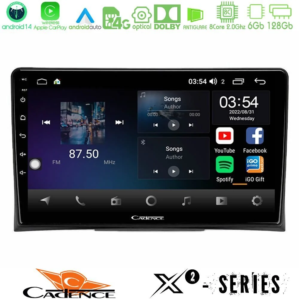 Cadence X2 Series 8Core Android14 6+128GB VW Transporter 2003-2015 Navigation Multimedia Tablet 9"