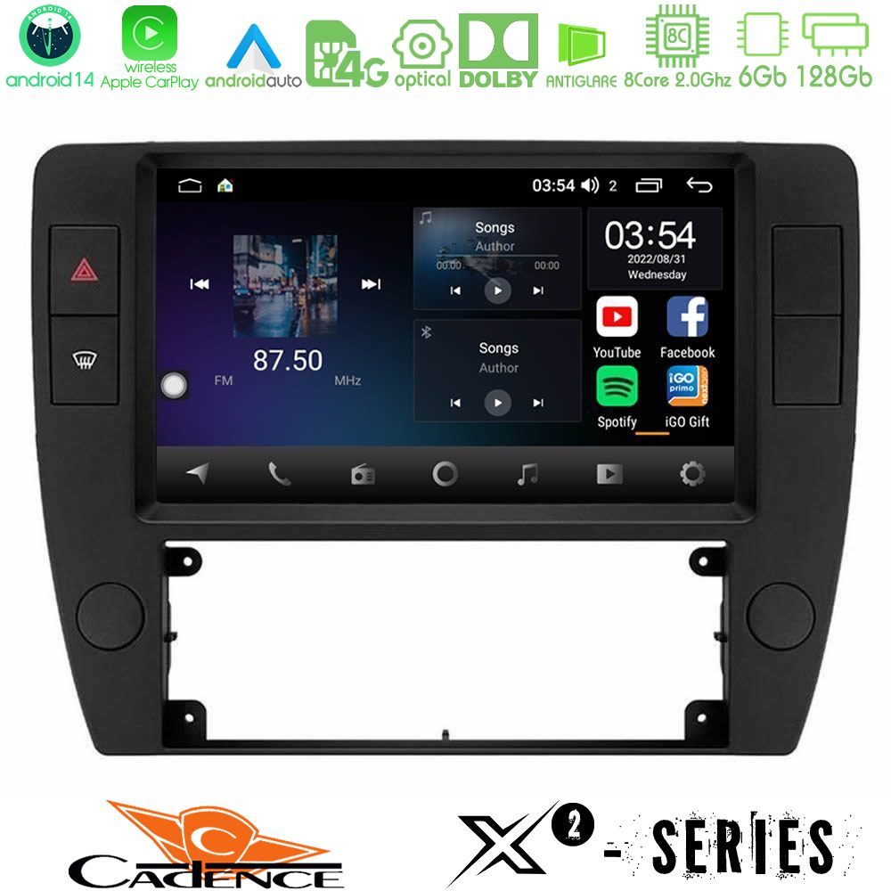 Cadence X2 Series 8Core Android14 6+128GB  VW Passat B5 2001-2005 Navigation Multimedia Tablet 9"