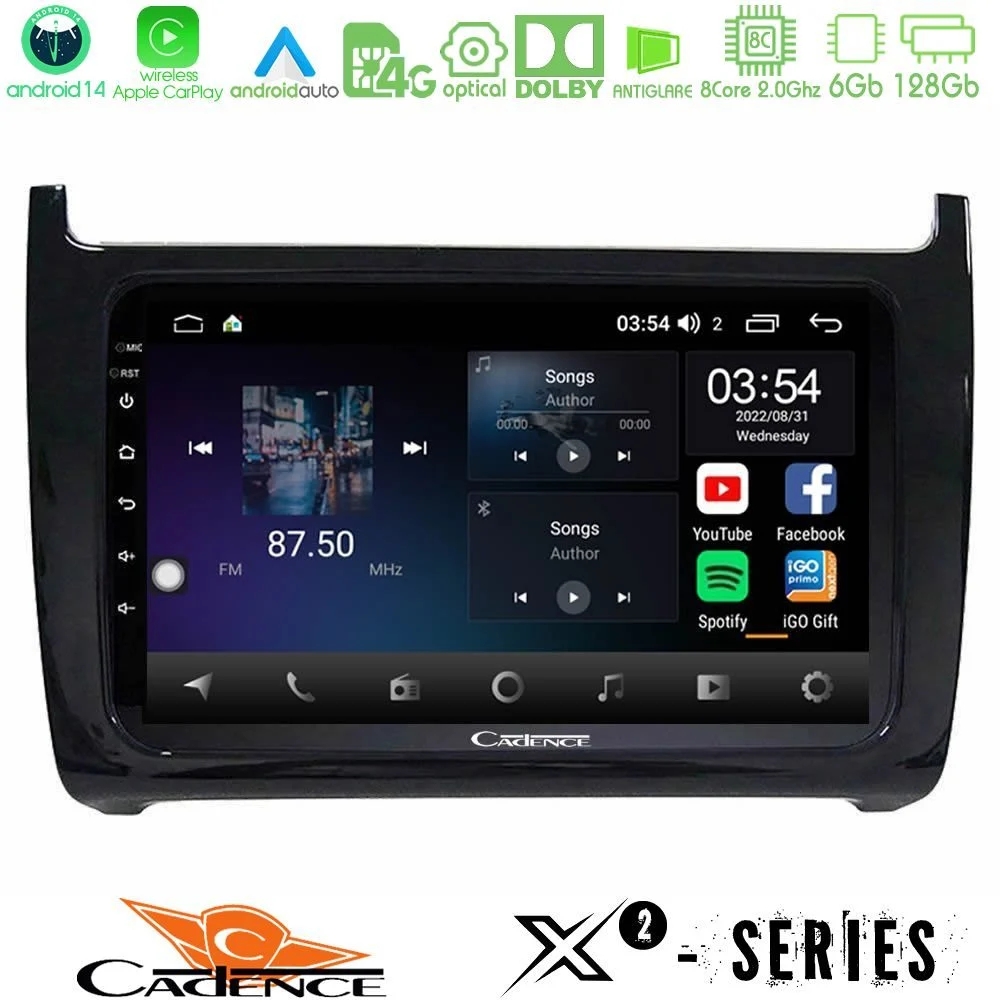Cadence X2 Series 8Core Android14 6+128GB  Vw Polo Navigation Multimedia Tablet 9"