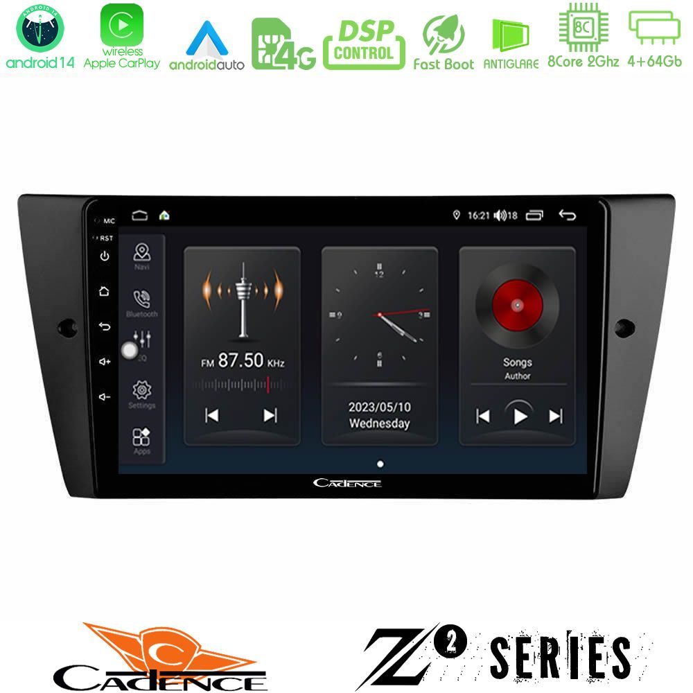 Cadence Z2 Series 8Core Android14 4+64GB BMW 3 Series 2006-2011 Navigation Multimedia Tablet 9" Με Carplay & Android Auto