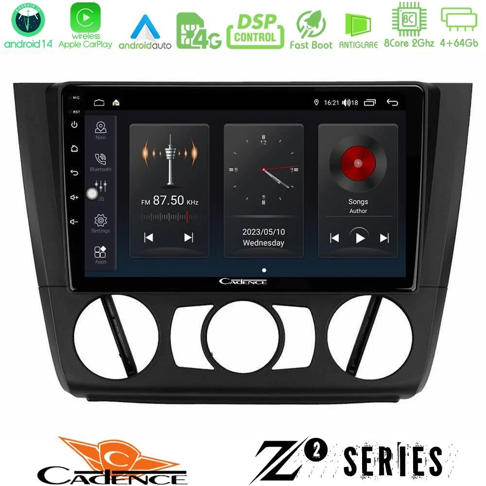 Cadence Z2 Series 8Core Android14 4+64GB  BMW 1Series  E81/E82/E87/E88 (MANUAL A/C) Navigation Multimedia Tablet 9" Με Carplay & Android Auto