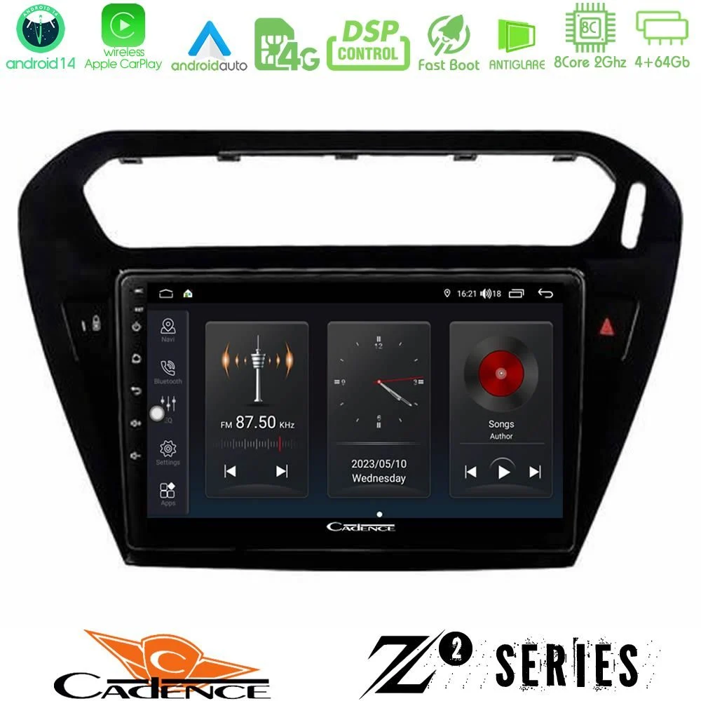 Cadence Z2 Series 8Core Android14 4+64GB Citroen C-Elysee / Peugeot 301 Navigation Multimedia Tablet 9" Με Carplay & Android Auto (Μαύρο))