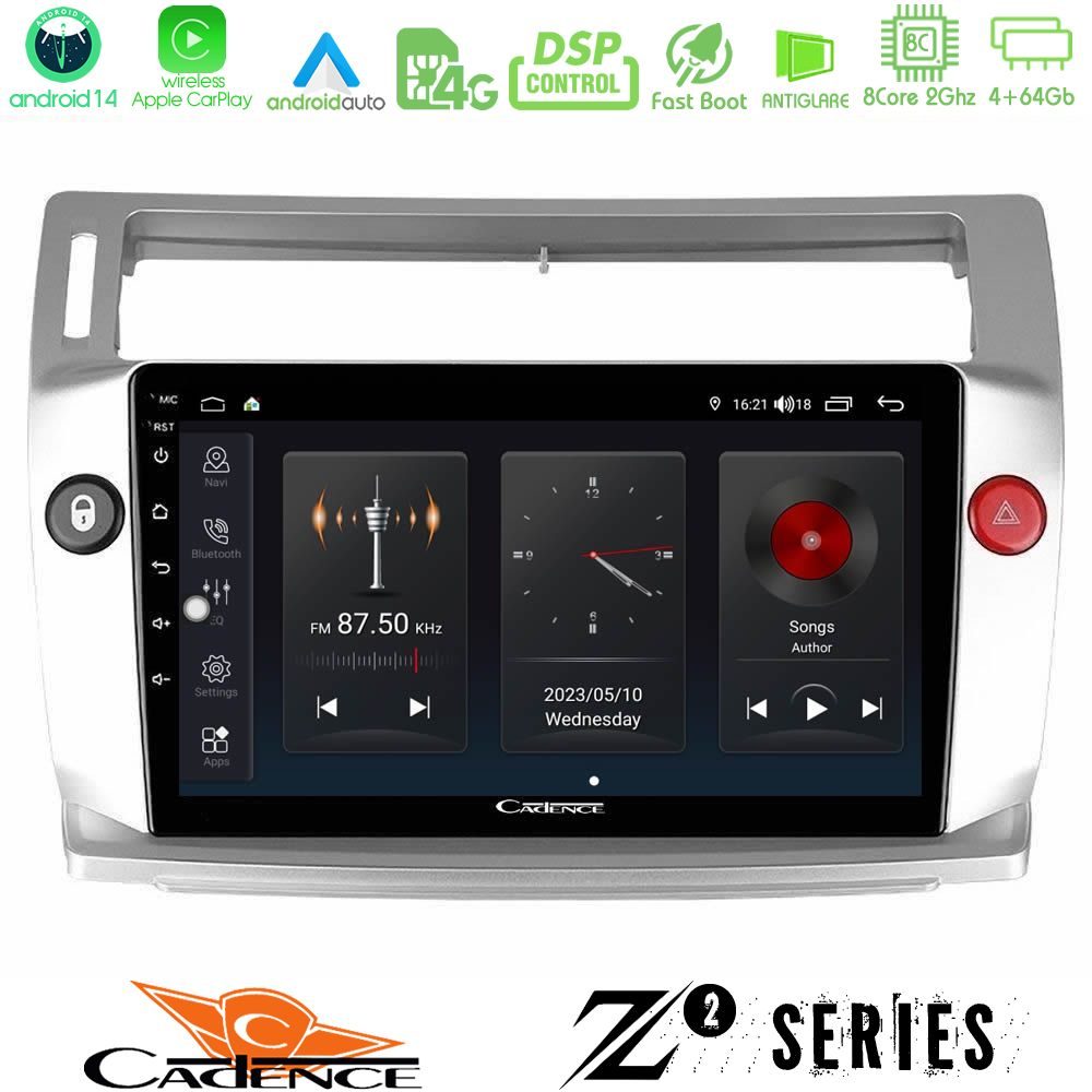 Cadence Z2 Series 8Core Android14 4+64GB Citroen C4 2004-2010 Navigation Multimedia Tablet 9" Με Carplay & Android Auto