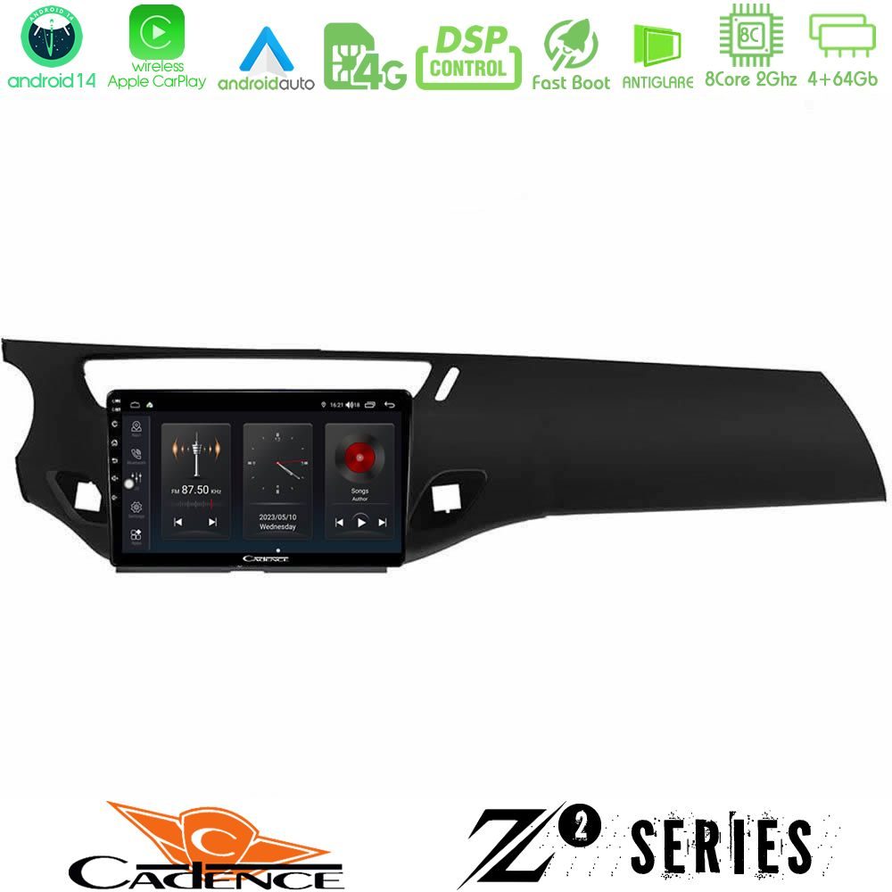 Cadence Z2 Series 8Core Android14 4+64GB Citroen C3 2009-2016 Navigation Multimedia Tablet 9" Με Carplay & Android Auto (Μαύρο γυαλιστερό)