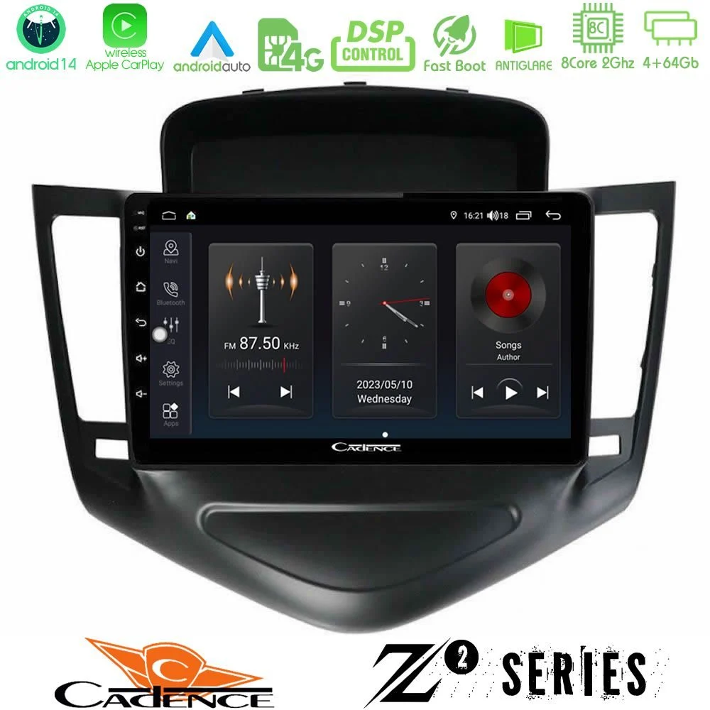 Cadence Z2 Series 8Core Android14 4+64GB     Chevrolet Cruze 2009-2012 Navigation Multimedia Tablet 9"  Με Carplay & Android Auto (Μαύρο)