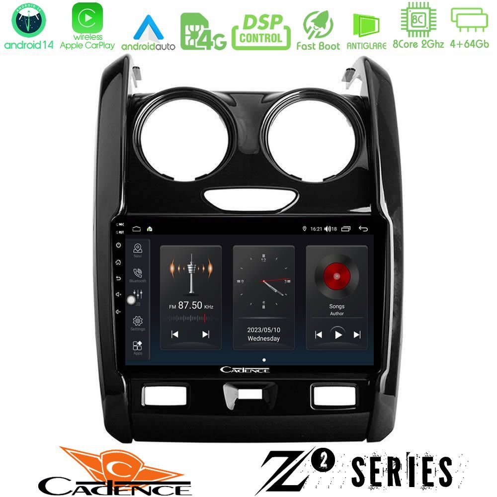 Cadence Z2 Series 8Core Android14 4+64GB Dacia Duster 2014-2018 Navigation Multimedia Tablet 9" Με Carplay & Android Auto
