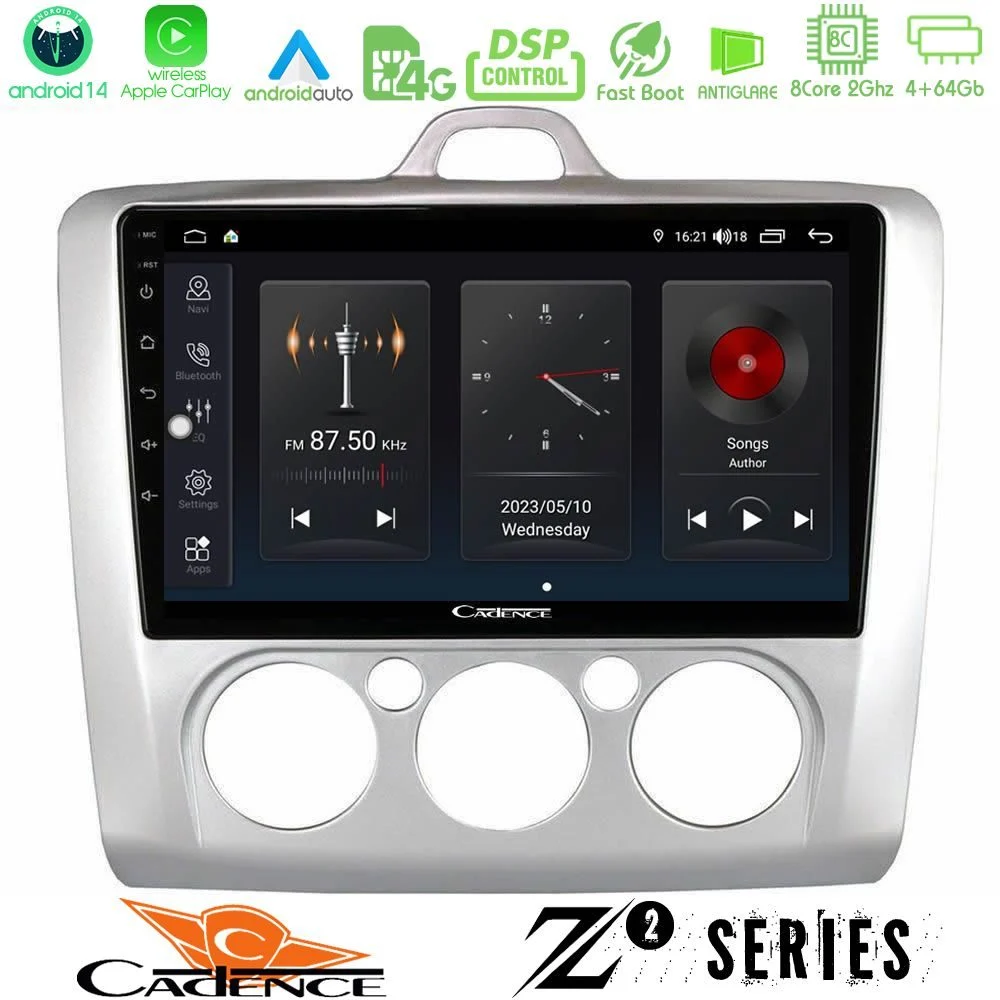 Cadence Z2 Series 8Core Android14 4+64GB Ford Focus Manual AC Navigation Multimedia Tablet 9" Με Carplay & Android Auto