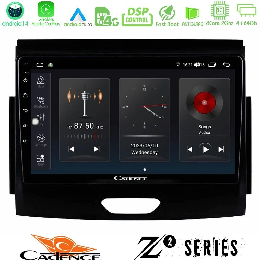 Cadence Z2 Series 8Core Android14 4+64GB Ford Ranger 2017-2022 Navigation Multimedia Tablet 9" Με Carplay & Android Auto