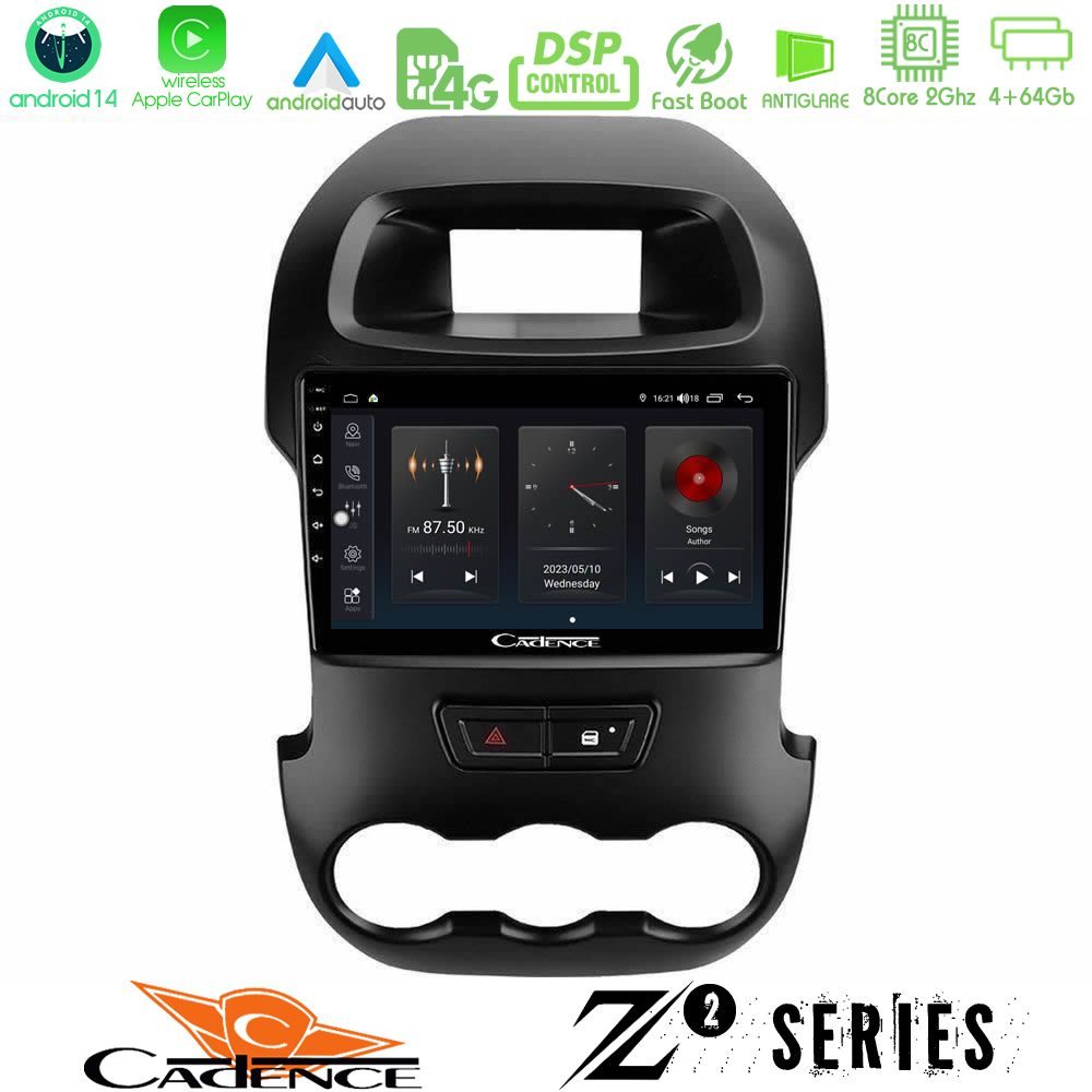 Cadence Z2 Series 8Core Android14 4+64GB  Ford Ranger 2012-2016 Navigation Multimedia Tablet 9" Με Carplay & Android Auto