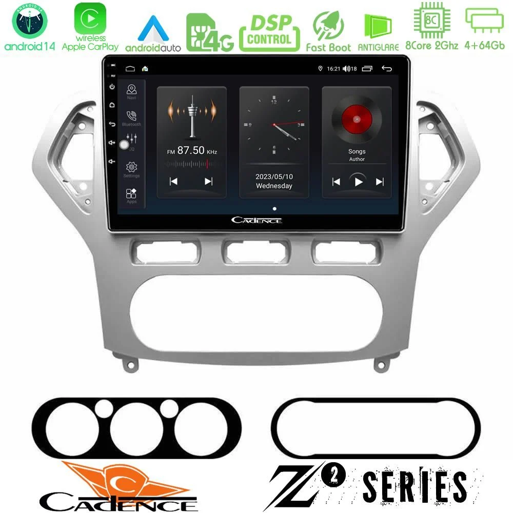 Cadence Z2 Series 8Core Android14 4+64GB Ford Mondeo 2007-2010 AUTO A/C Navigation Multimedia Tablet 10" Με Carplay & Android Auto