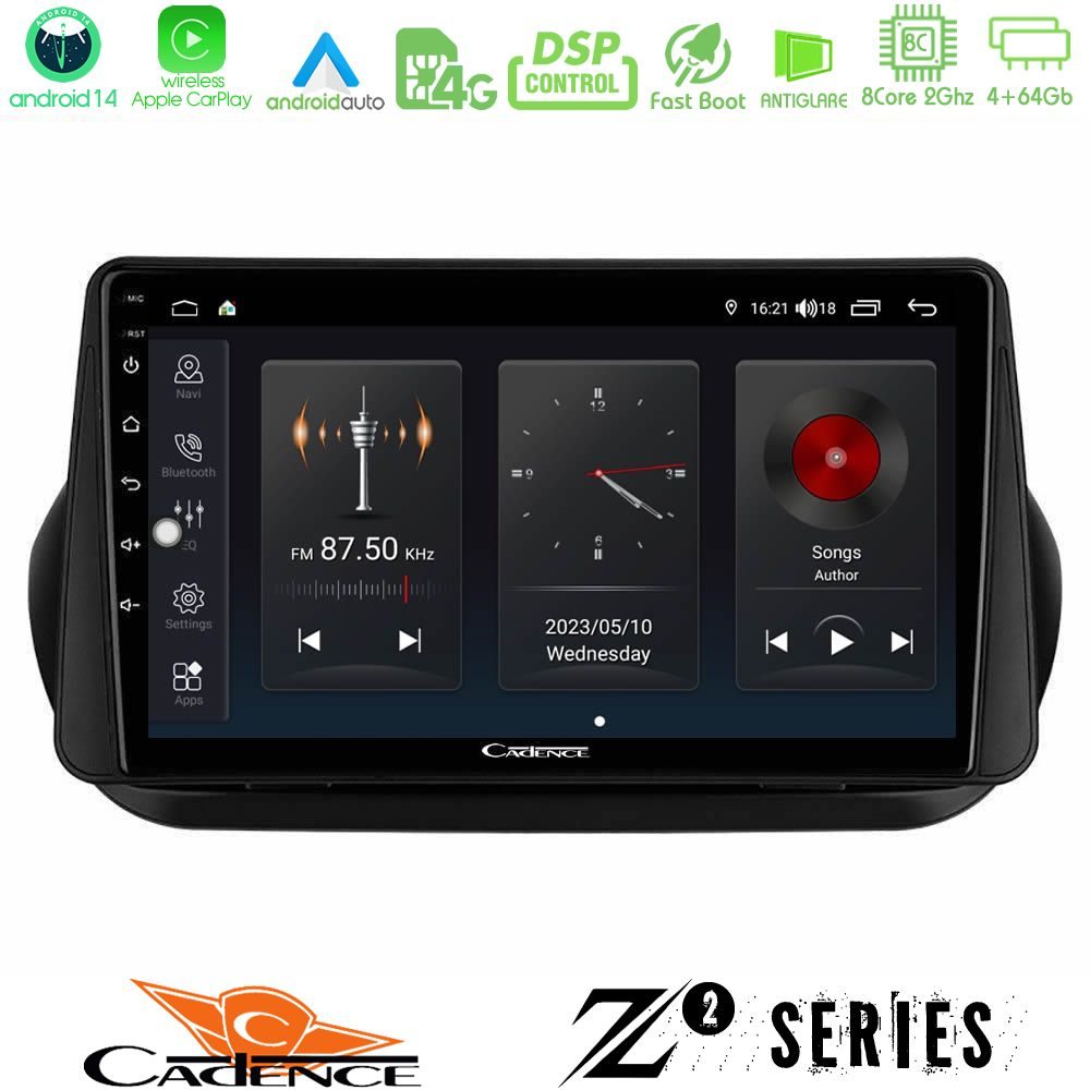 Cadence Z2 Series 8Core Android14 4+64GB Fiat Fiorino/Citroen Nemo/Peugeot Bipper Navigation Multimedia Tablet 10" Με Carplay & Android Auto