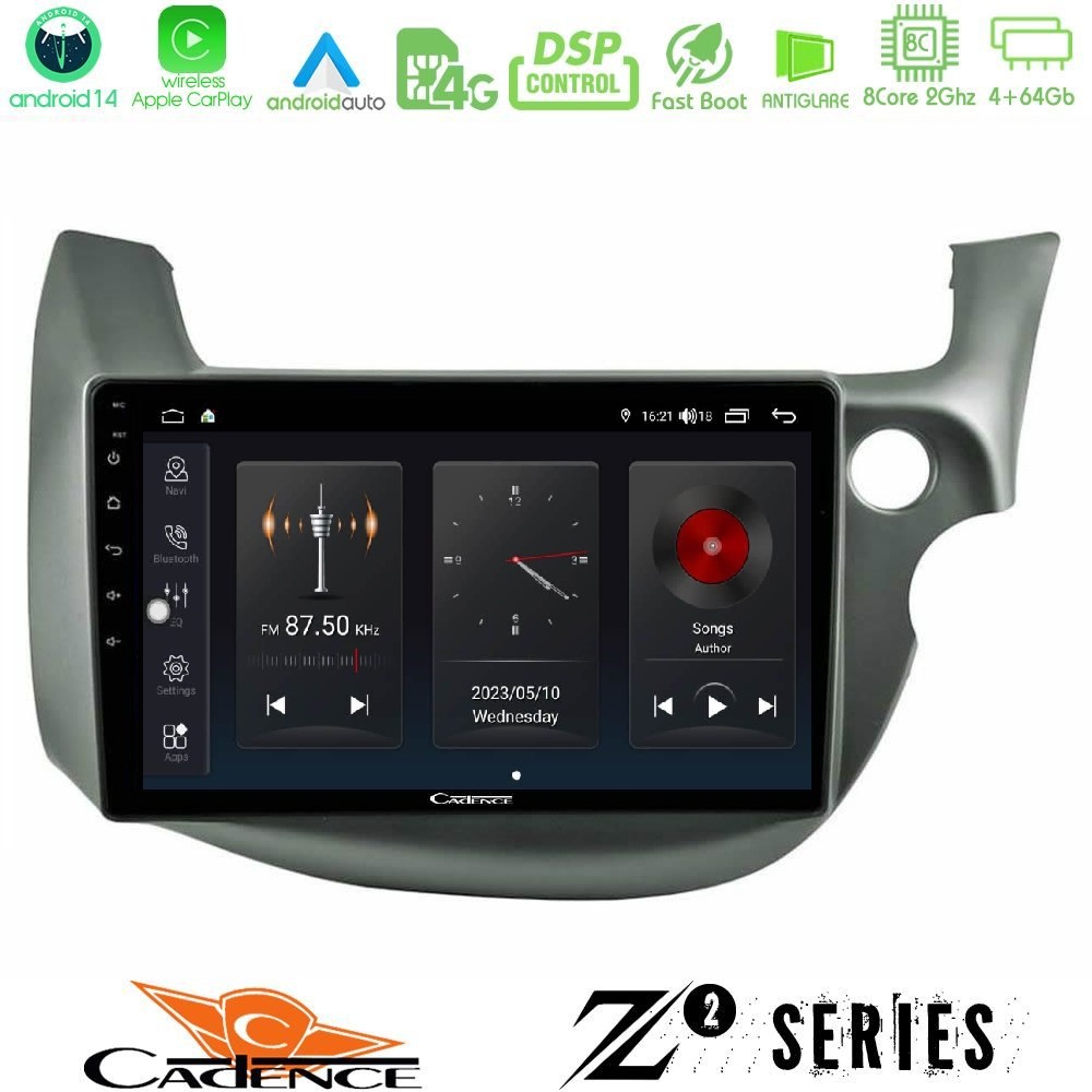 Cadence Z2 Series 8Core Android14 4+64GB Honda Jazz (Fit) 2009-2013 RHD Navigation Multimedia Tablet 10" Με Carplay & Android Auto