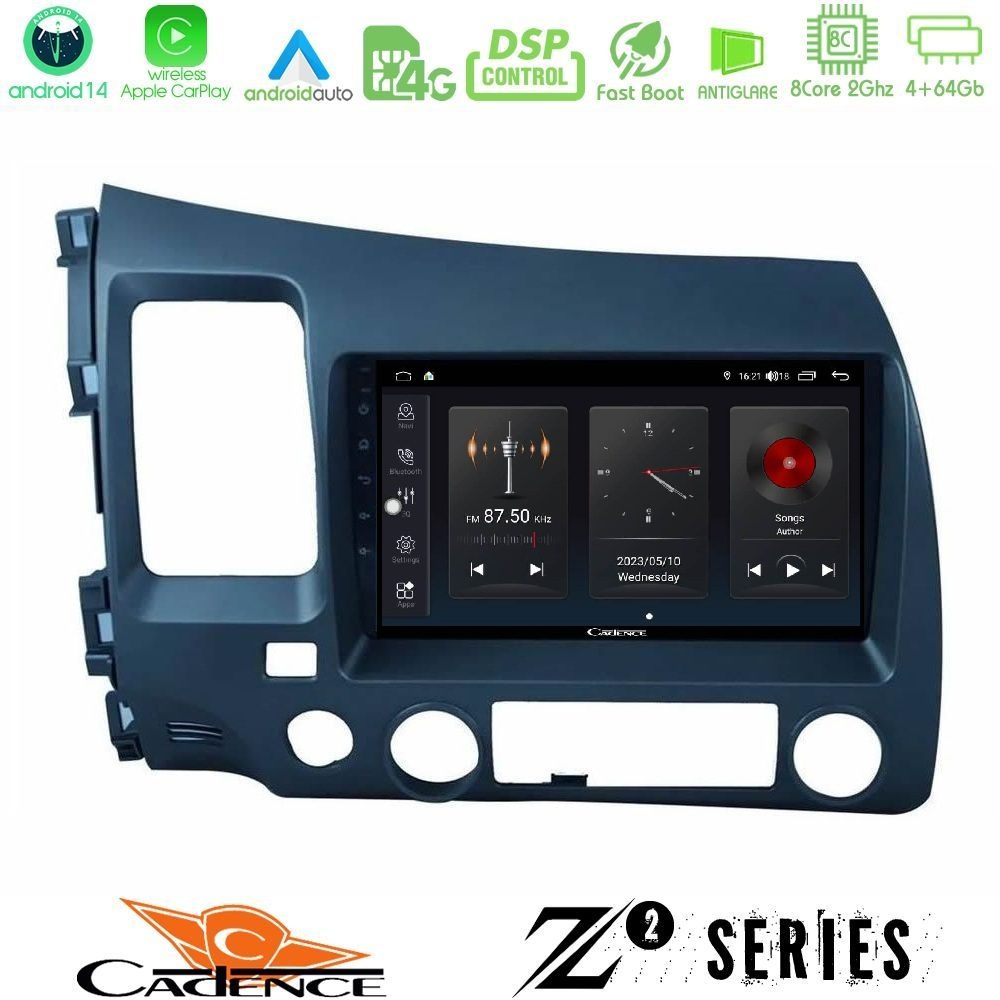 Cadence Z2 Series 8Core Android14 4+64GB  Honda Civic 2006-2011 Navigation Multimedia Tablet 9" Με Carplay & Android Auto