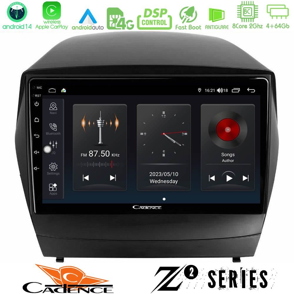 Cadence Z2 Series 8Core Android14 4+64GB  Hyundai IX35 Auto A/C Navigation Multimedia Tablet 9" Με Carplay & Android Auto