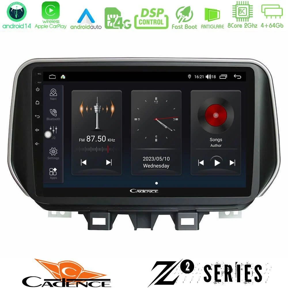 Cadence Z2 Series 8Core Android14 4+64GB  Hyundai Tucson 2019-> Navigation Multimedia Tablet 9" Με Carplay & Android Auto