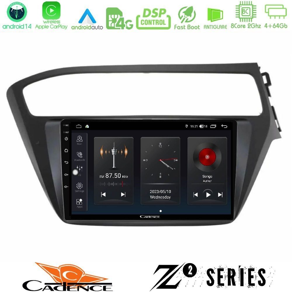Cadence Z2 Series 8Core Android14 4+64GB Hyundai i20 2018-2020 RHD Navigation Multimedia Tablet 9" Με Carplay & Android Auto