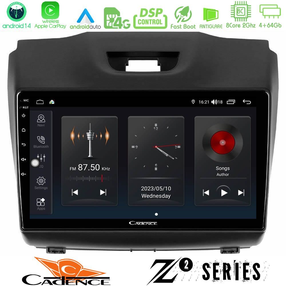 Cadence Z2 Series 8Core Android14 4+64GB  Isuzu D-MAX 2012-2019 Navigation Multimedia Tablet 9" Με Carplay & Android Auto