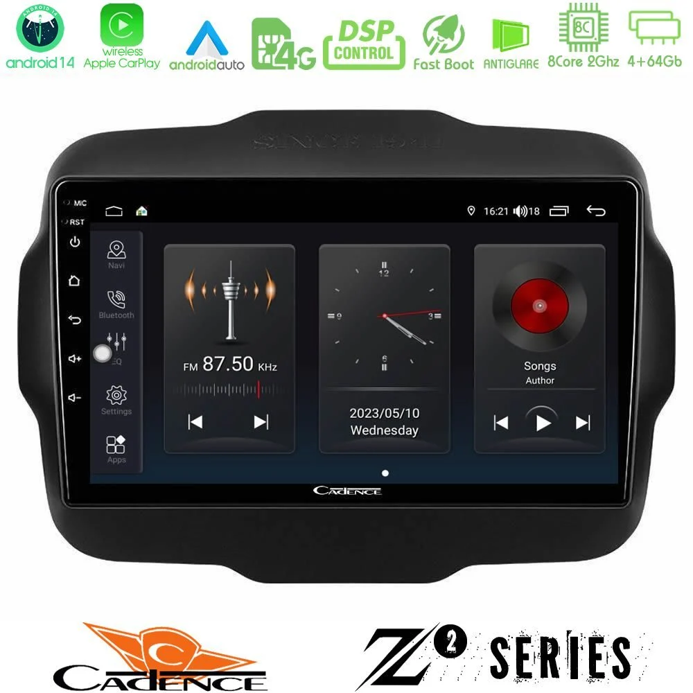 Cadence Z2 Series 8Core Android14 4+64GB Jeep Renegade 2015-2019 Navigation Multimedia Tablet 9" Με Carplay & Android Auto